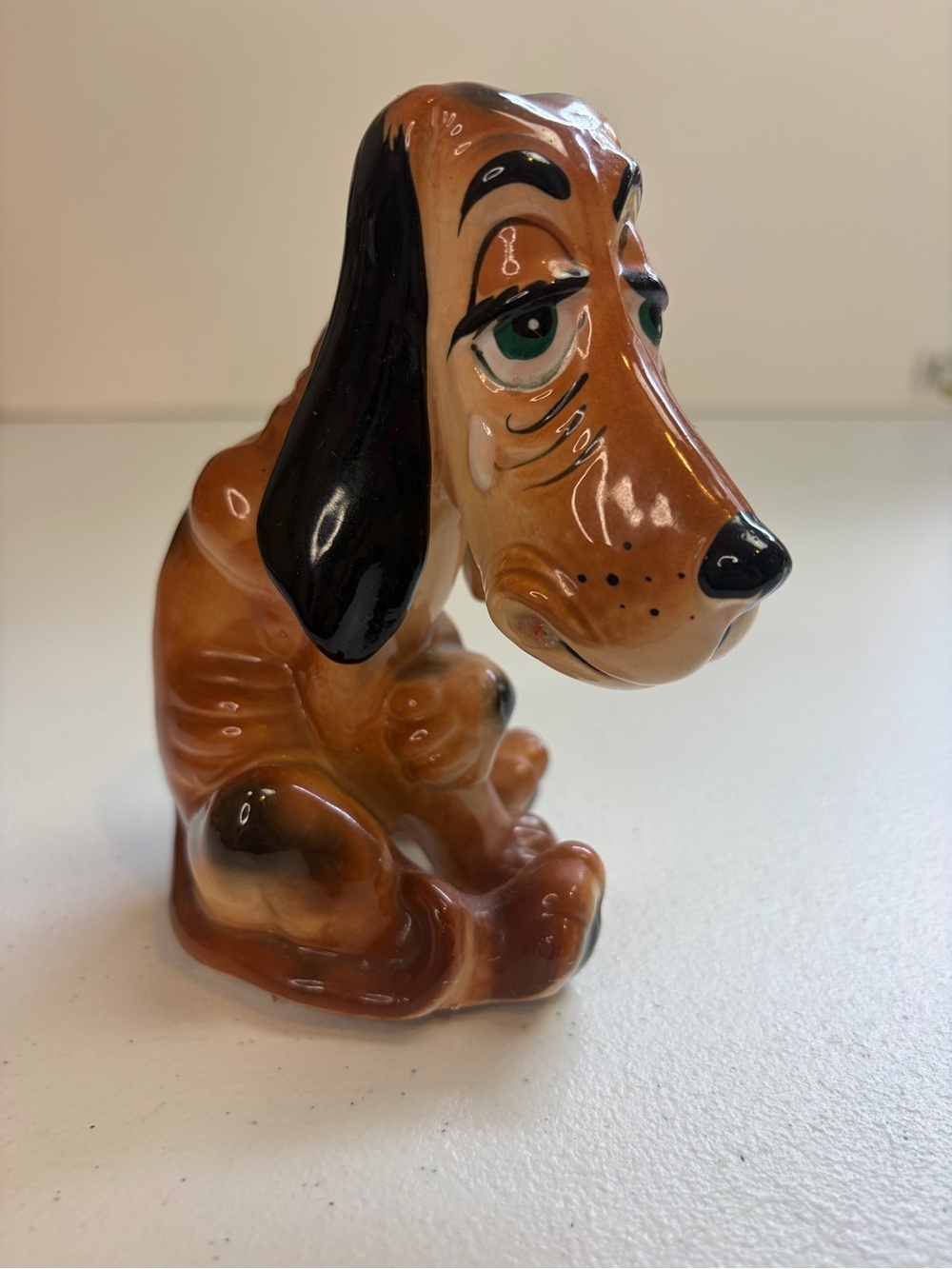 Vintage Porcelain Sad Basset Hound Dog Figurine Brown mcm Mid Century 60s dogs